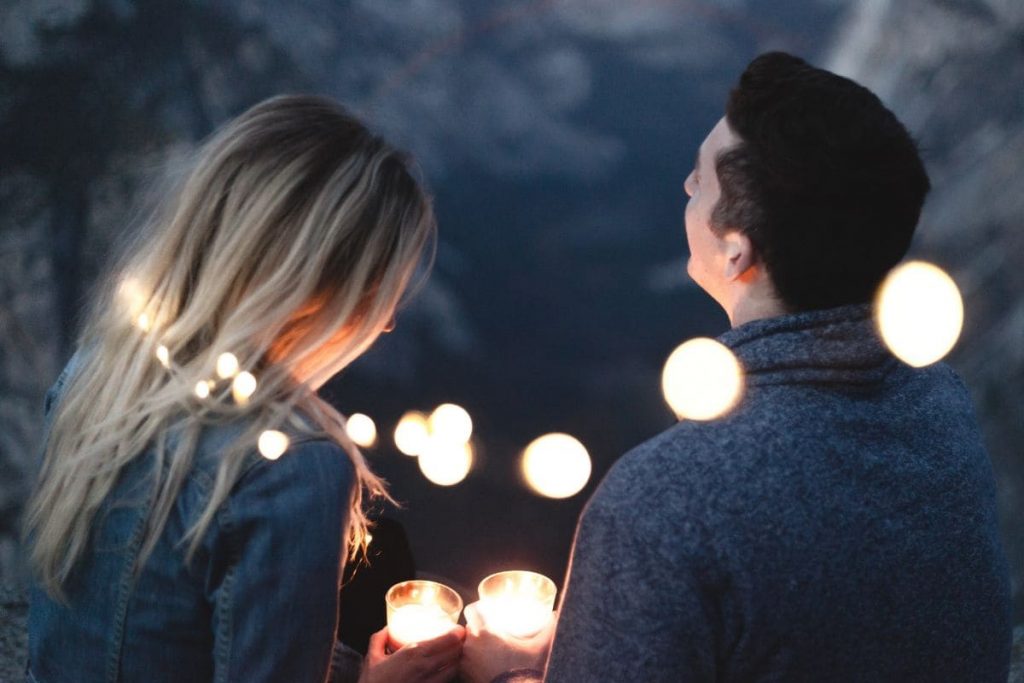 Couple in love with lights