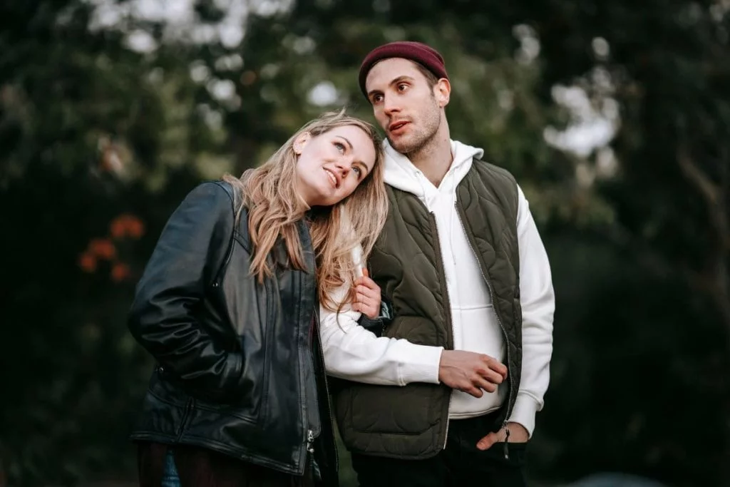 Happy couple having date in park