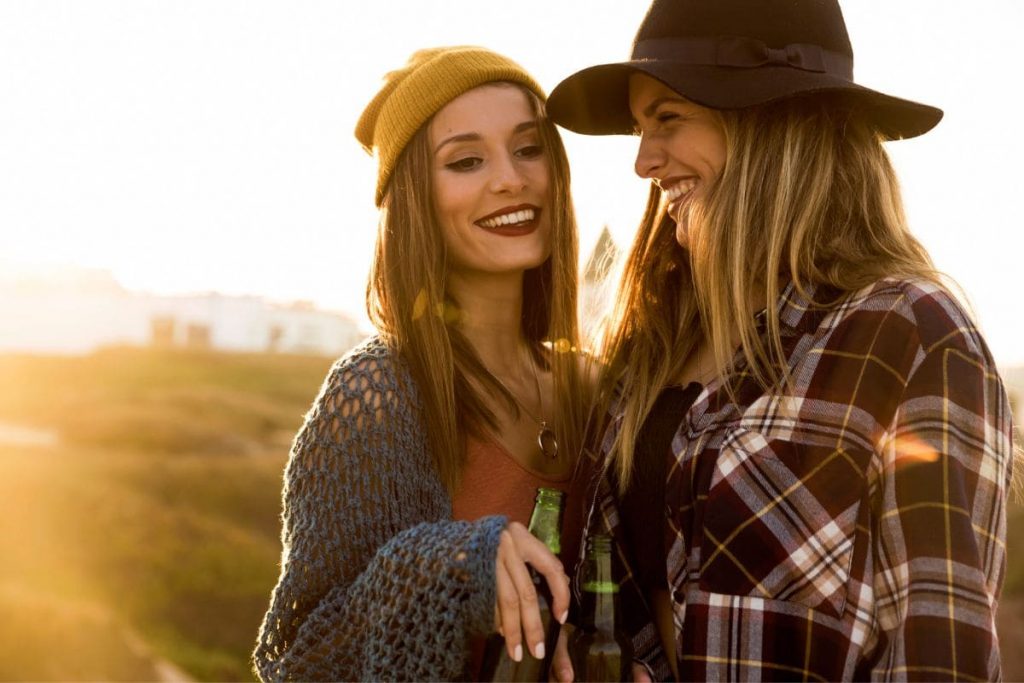 Two woman having fun outdoors. Best friends