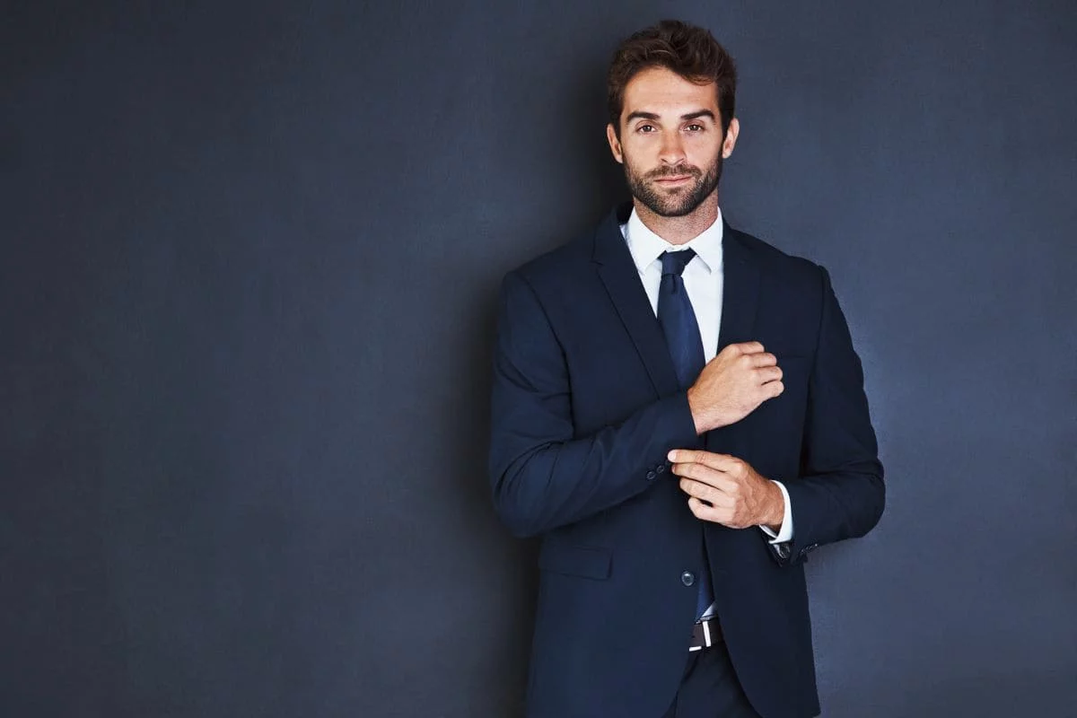 Handsome man in blue suit with tie, first impressions count