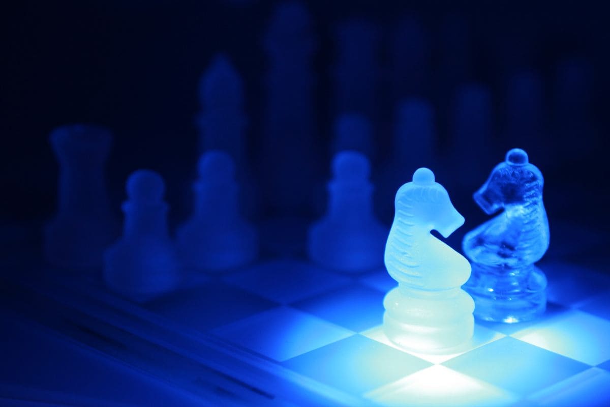 Confrontation, blue chess figures