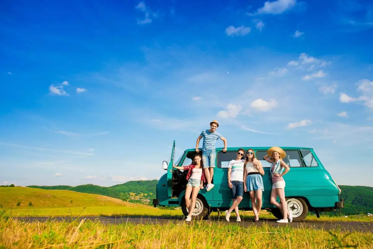 Young friends on road trip