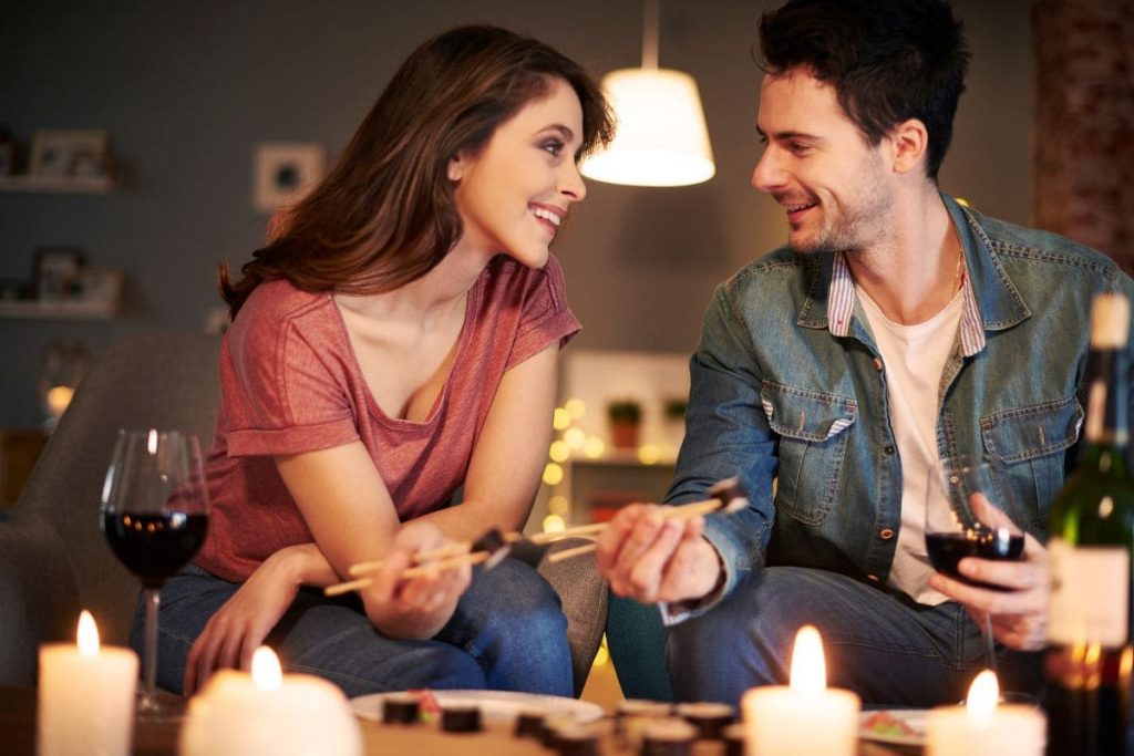 Couple on date indoors