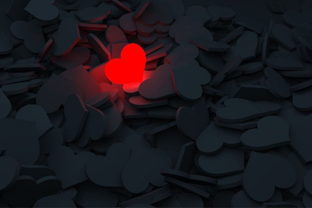 A lot of hearts, one red heart light