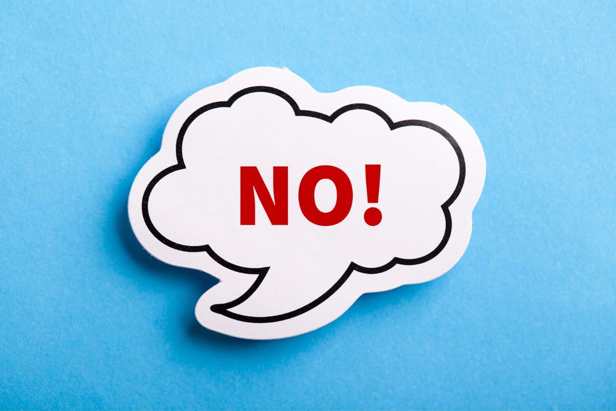 Say no speech bubble isolated on blue