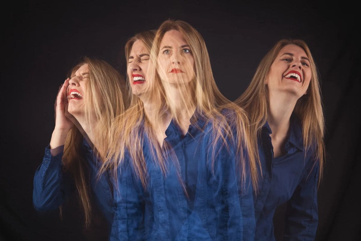 Blond woman having extreme emotions